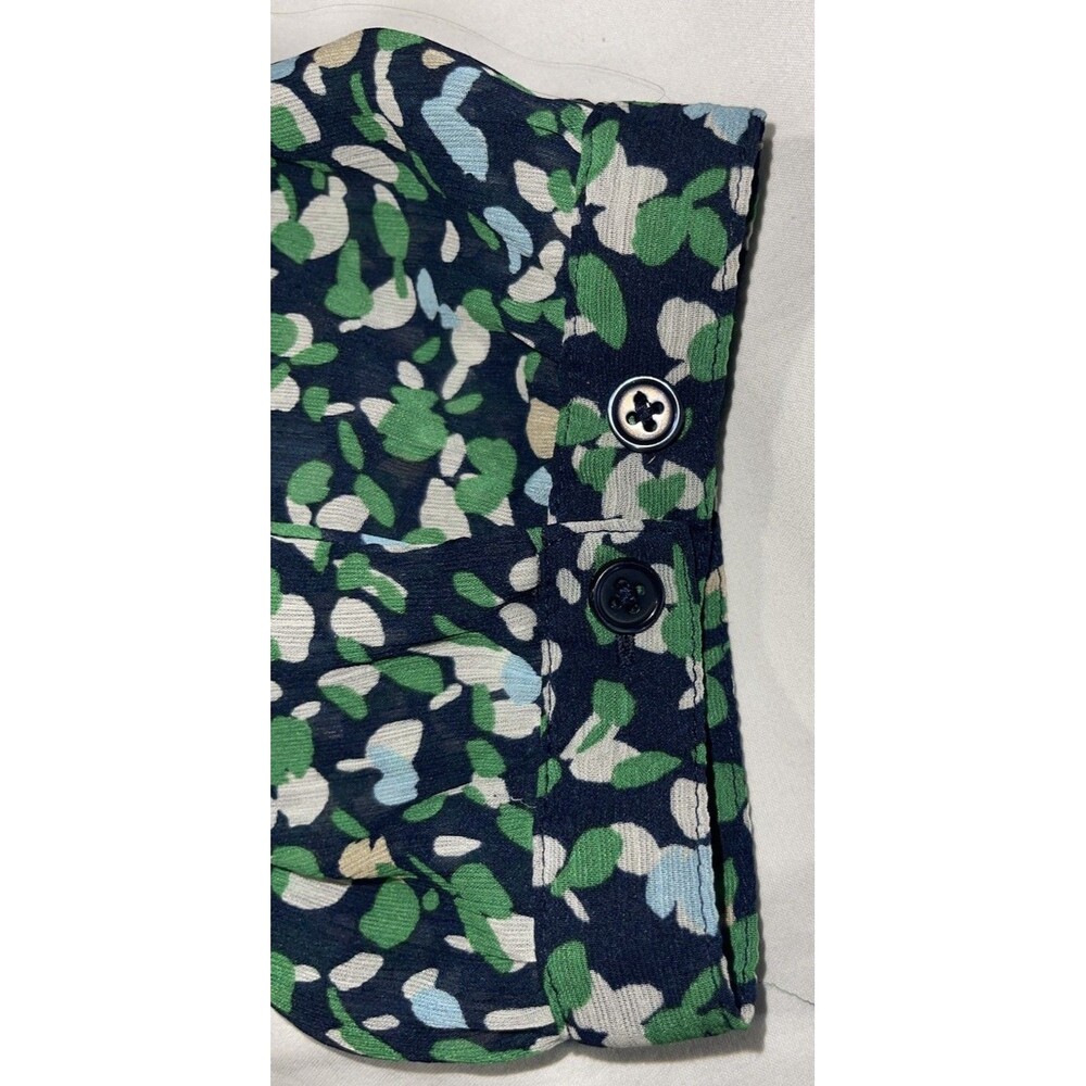 Chico’s Size 2 Shirt Navy Green Floral V-Neck Lined Long Sleeve Button Cuff Top - Picture 3 of 8